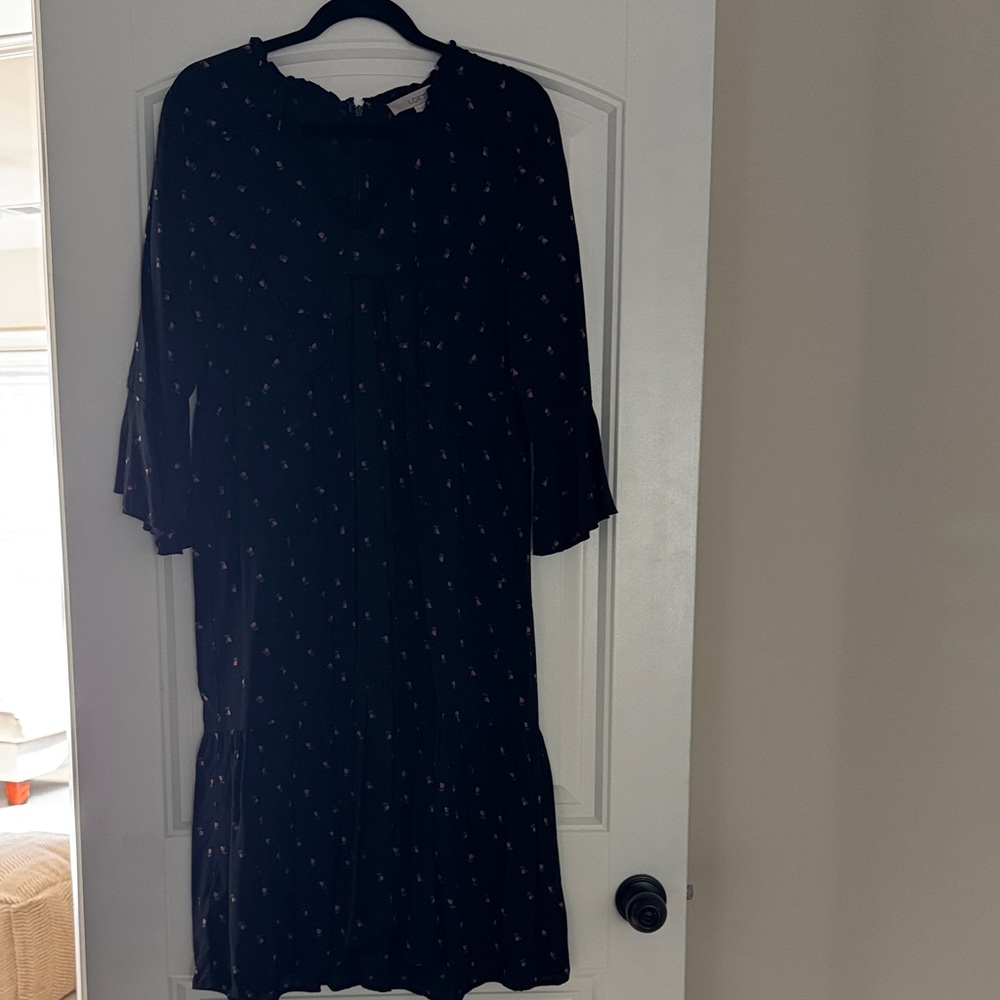 LOFT black Long Sleeve Dress with Delicate Pattern